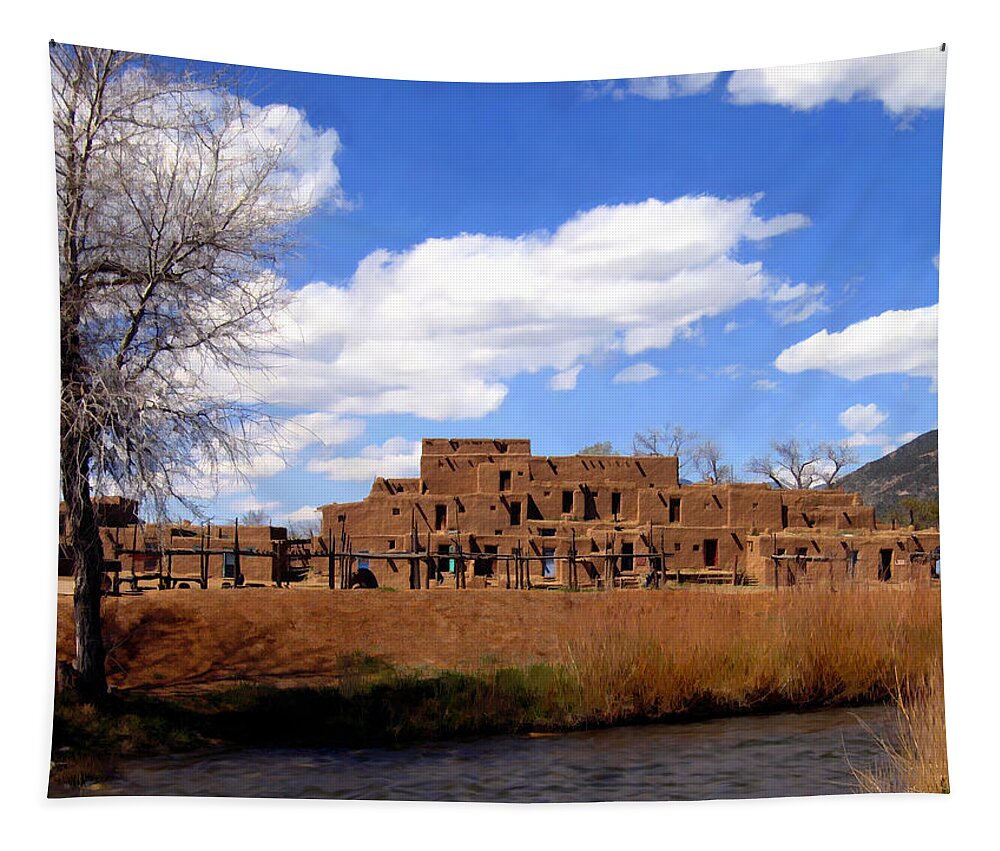 Taos Tapestry featuring the photograph Taos pueblo early spring by Kurt Van Wagner