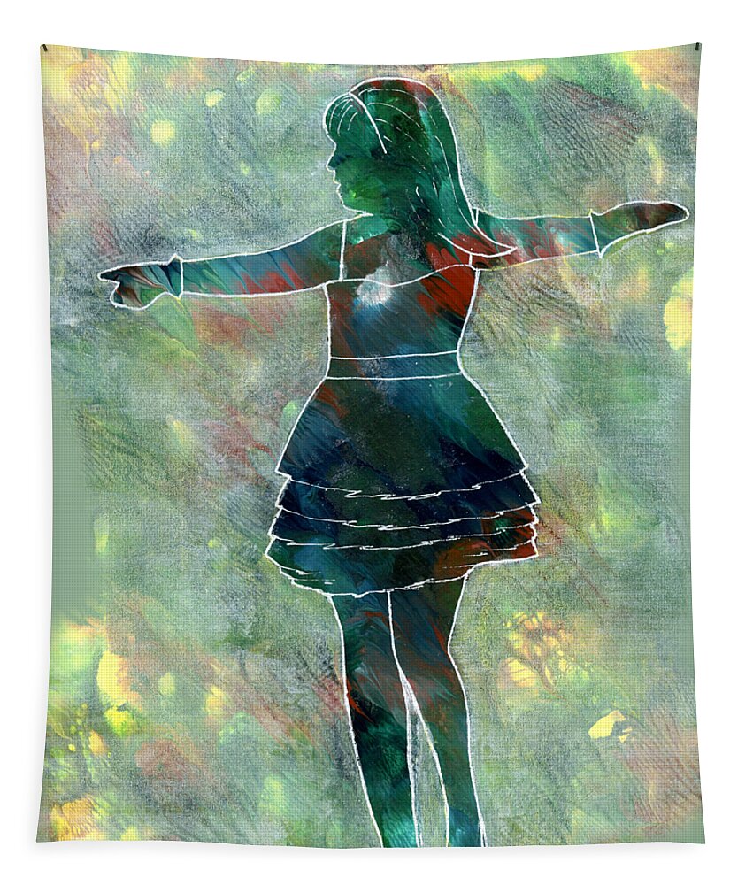 Silhouette Tapestry featuring the painting Tap Dancer 2 - Green by Lori Kingston