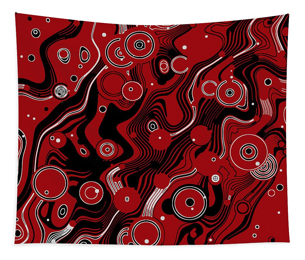 Targets Tapestry featuring the digital art Targets and Lines Red Black White by Joy McKenzie