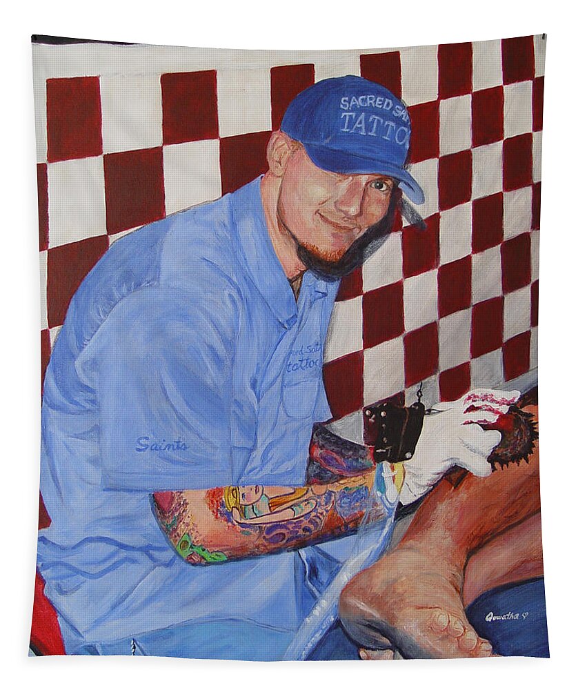 Tattoo Tapestry featuring the painting Tattoo Artist - Brandon Notch by Quwatha Valentine