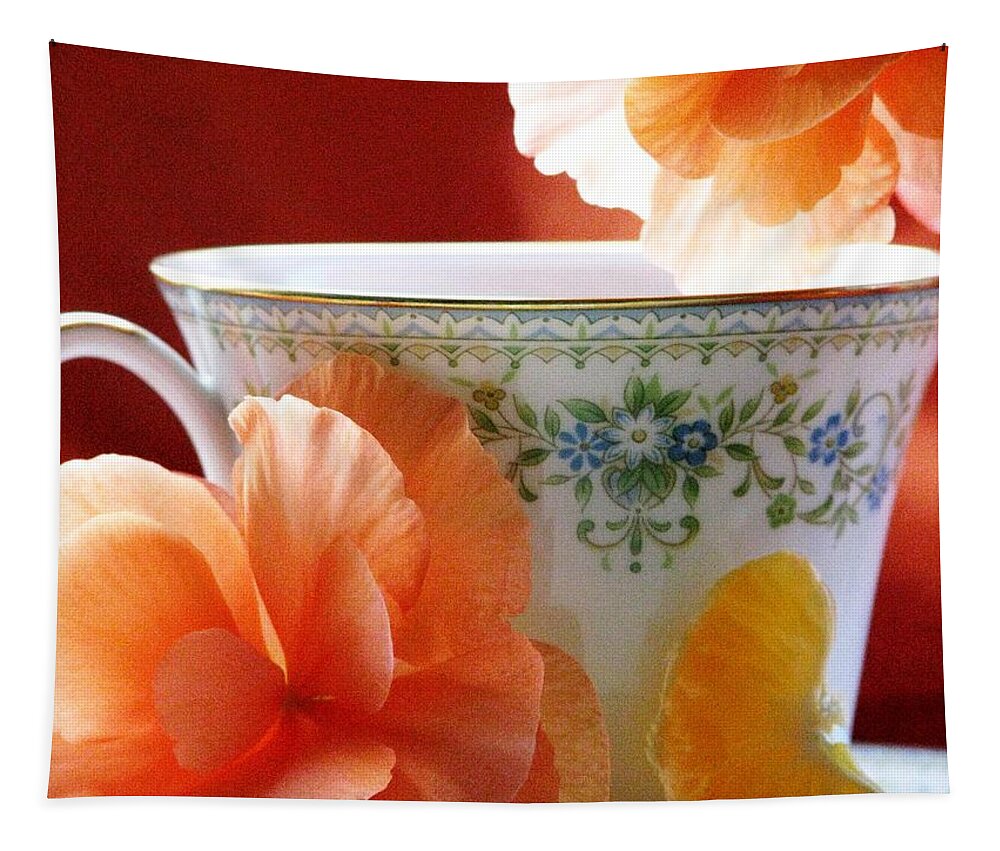Tea Cups Tapestry featuring the photograph Tea In The Garden by Angela Davies