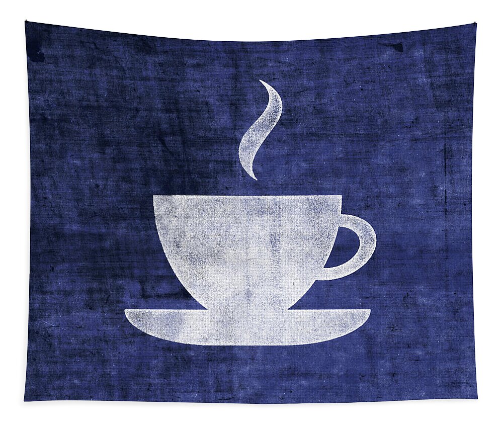 Tea Tapestry featuring the mixed media Tea Or Coffee Blue- Art by Linda Woods by Linda Woods