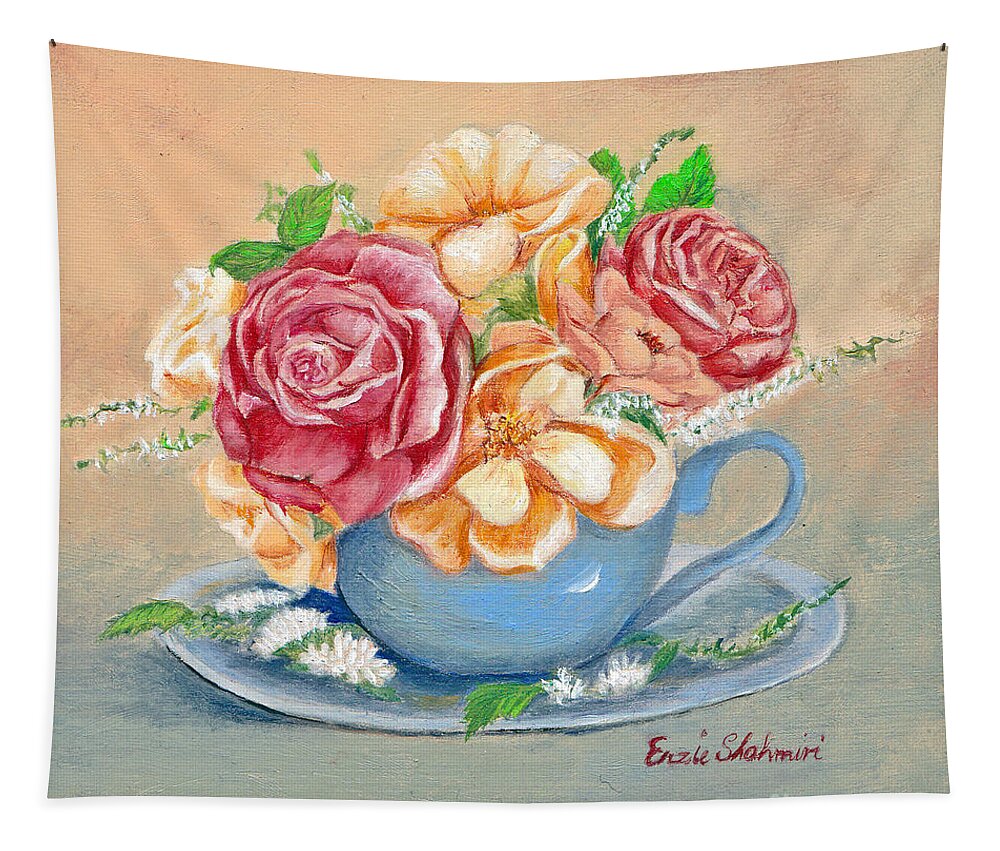 Still Life Tapestry featuring the painting Tea Roses by Portraits By NC