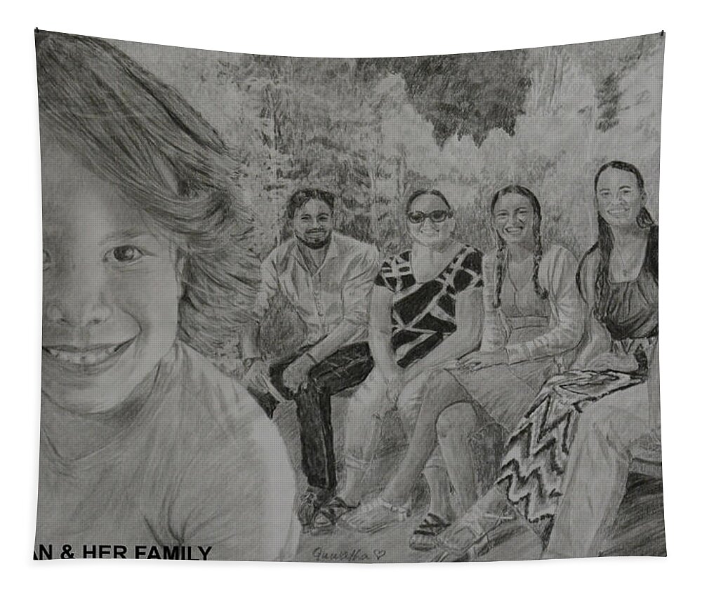 Teagan Tapestry featuring the drawing Teagan and Her Family by Quwatha Valentine