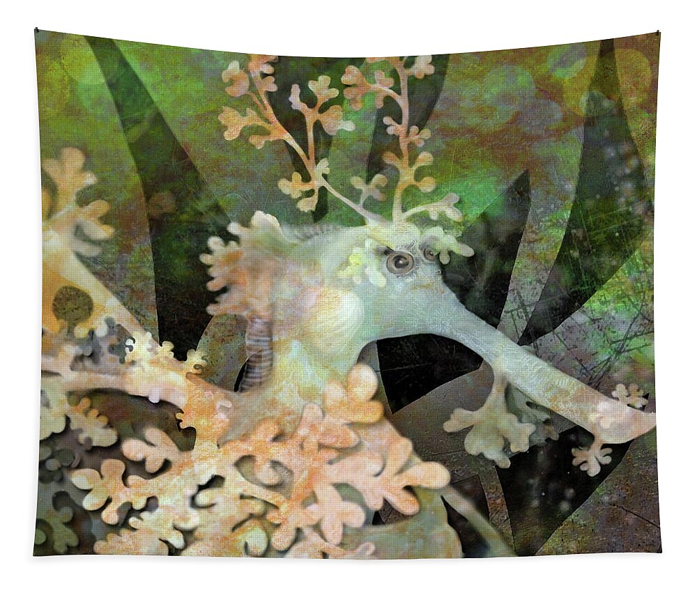 Seadragon Tapestry featuring the digital art Teal Leafy Sea Dragon by Sand And Chi