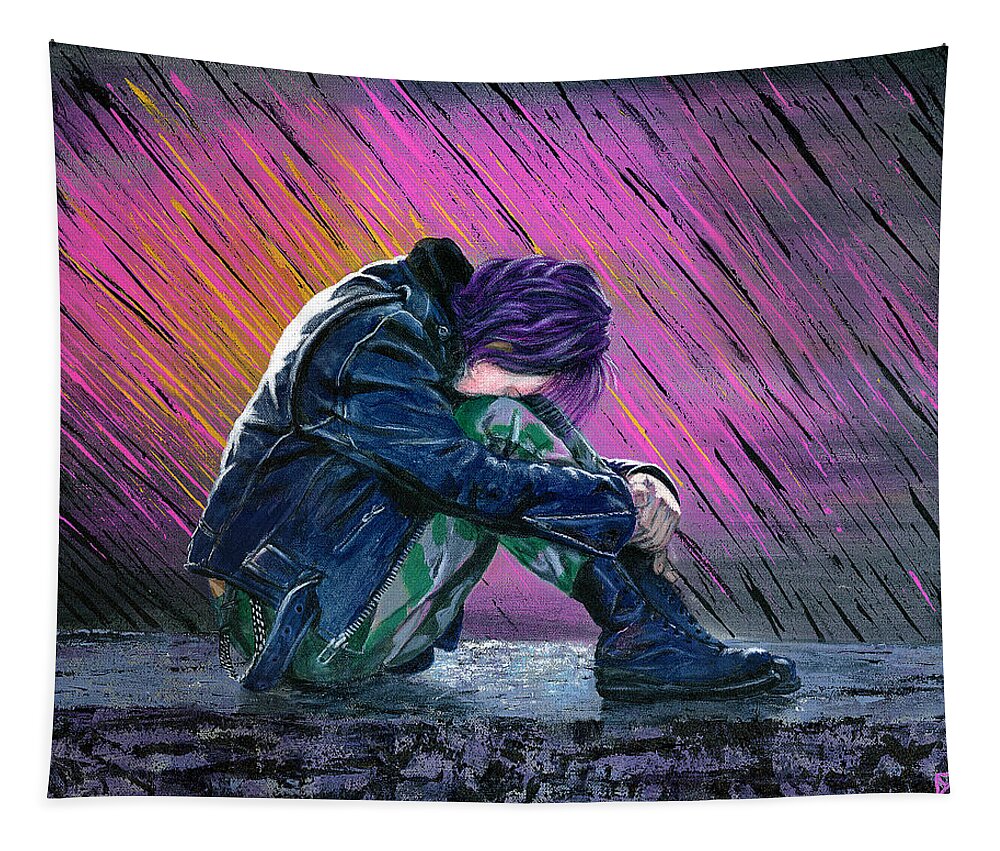 Portrait Tapestry featuring the painting Tears in the Rain by Matthew Mezo