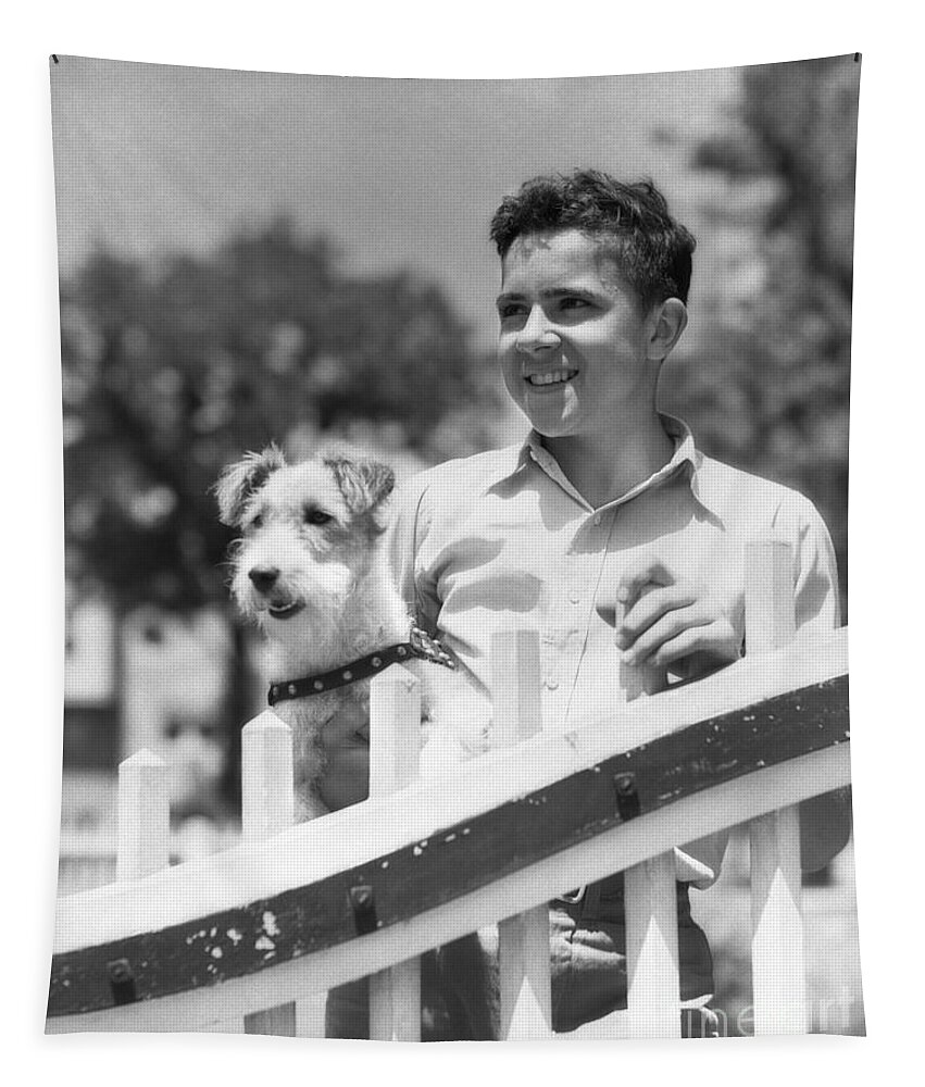 1930s Tapestry featuring the photograph Teen Boy With Fox Terrier, C.1930s by H. Armstrong Roberts/ClassicStock