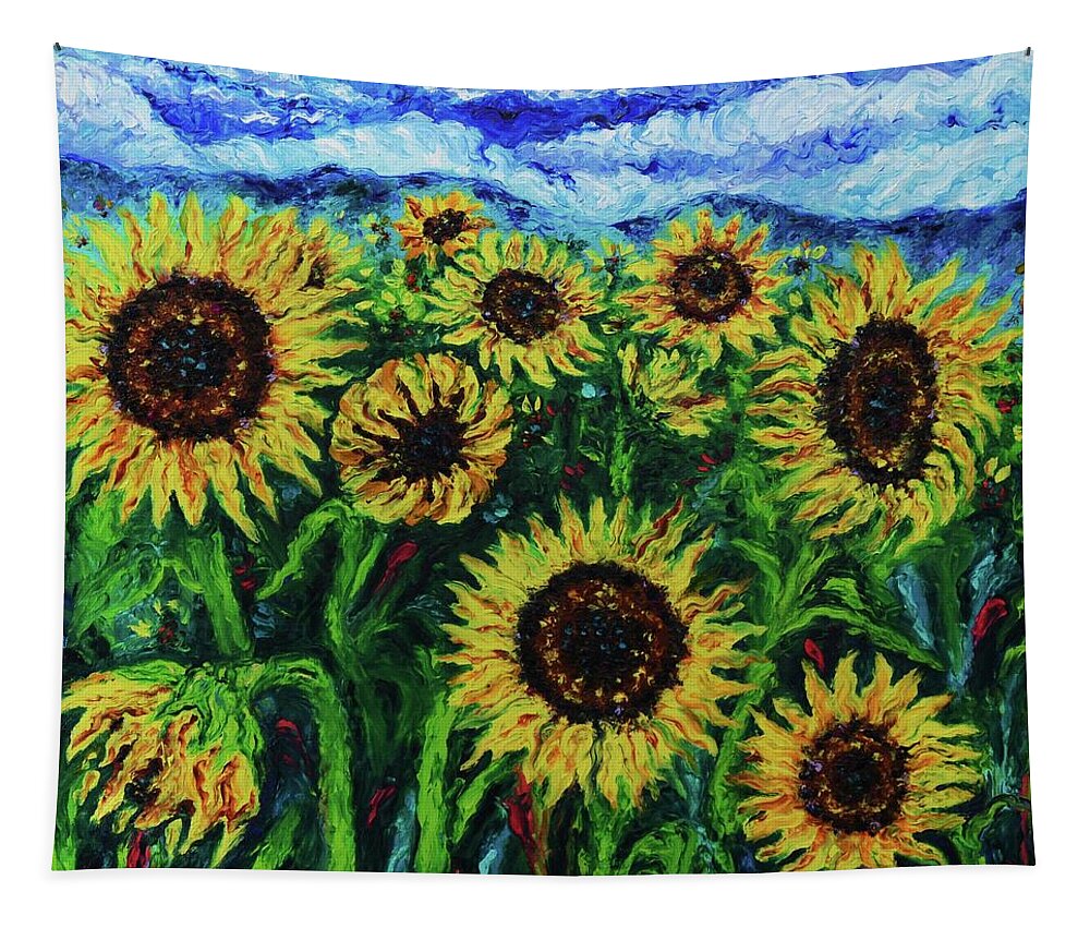 Sunflower Tapestry featuring the painting Ten Suns by Elizabeth Cox