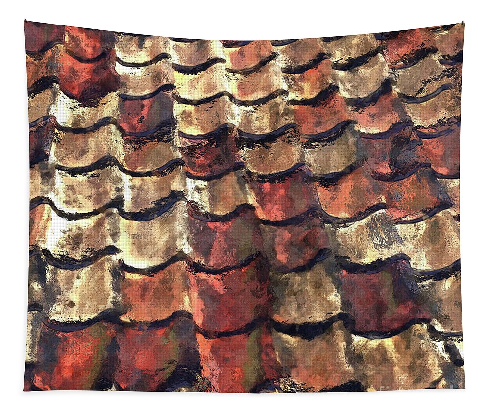 Terra Cotta Tapestry featuring the digital art Terra Cotta Roof Tiles by Phil Perkins