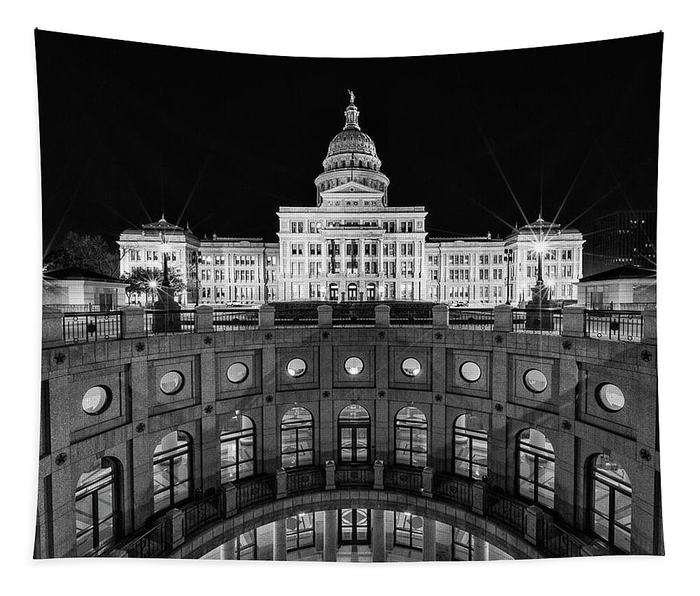 Austin Tapestry featuring the photograph Texas State Capitol - bw by Stephen Stookey