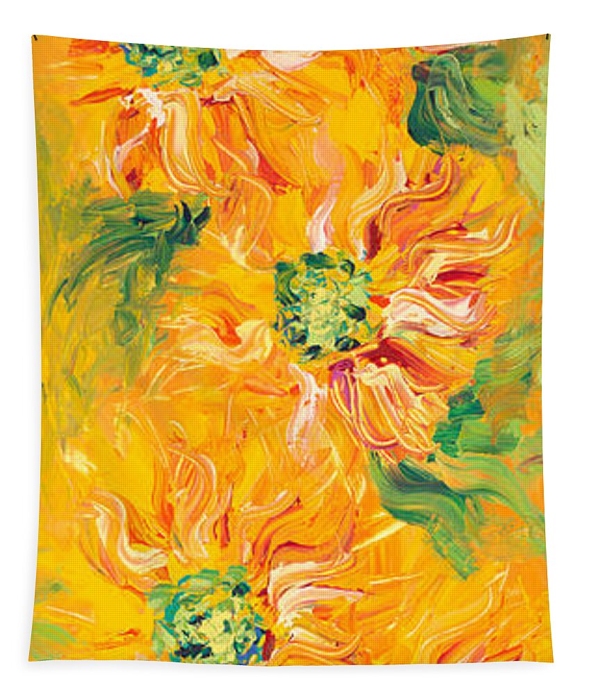 Yellow Tapestry featuring the painting Textured Yellow Sunflowers by Nadine Rippelmeyer