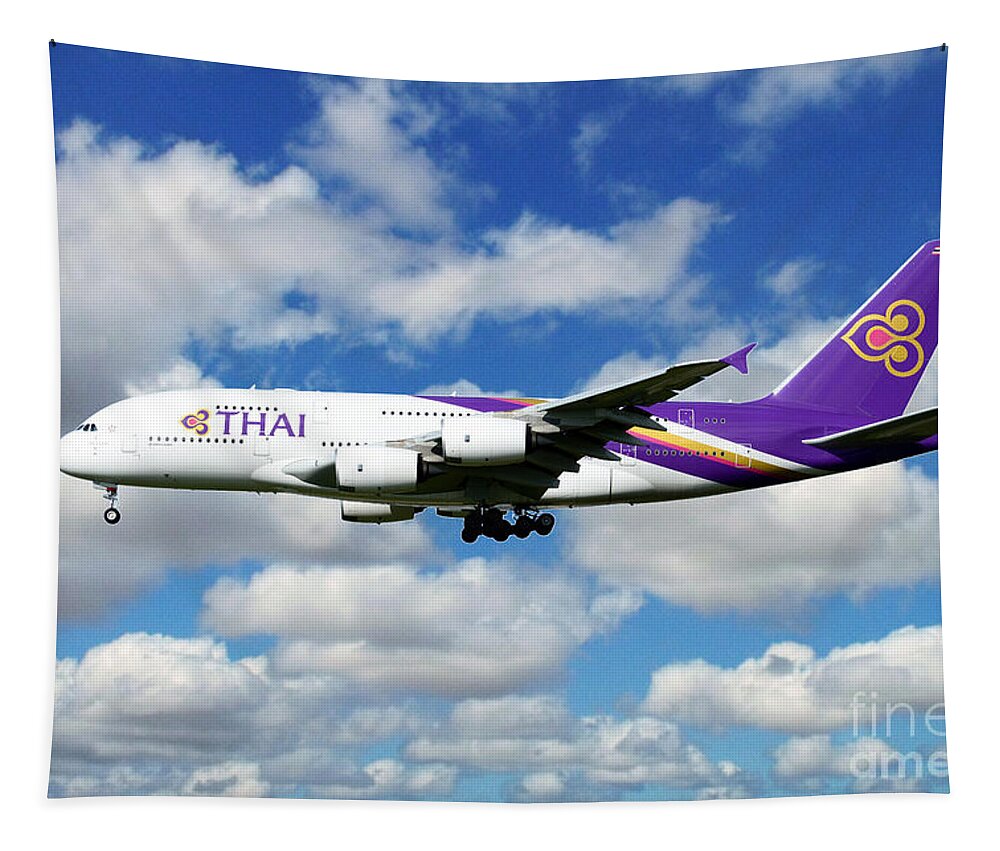 Airbus Tapestry featuring the digital art Thai Airlines Airbus A380 by Airpower Art