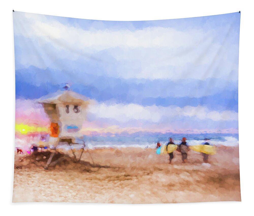 Lifeguard Tower Tapestry featuring the digital art That Was Amazing Watercolor by Scott Campbell