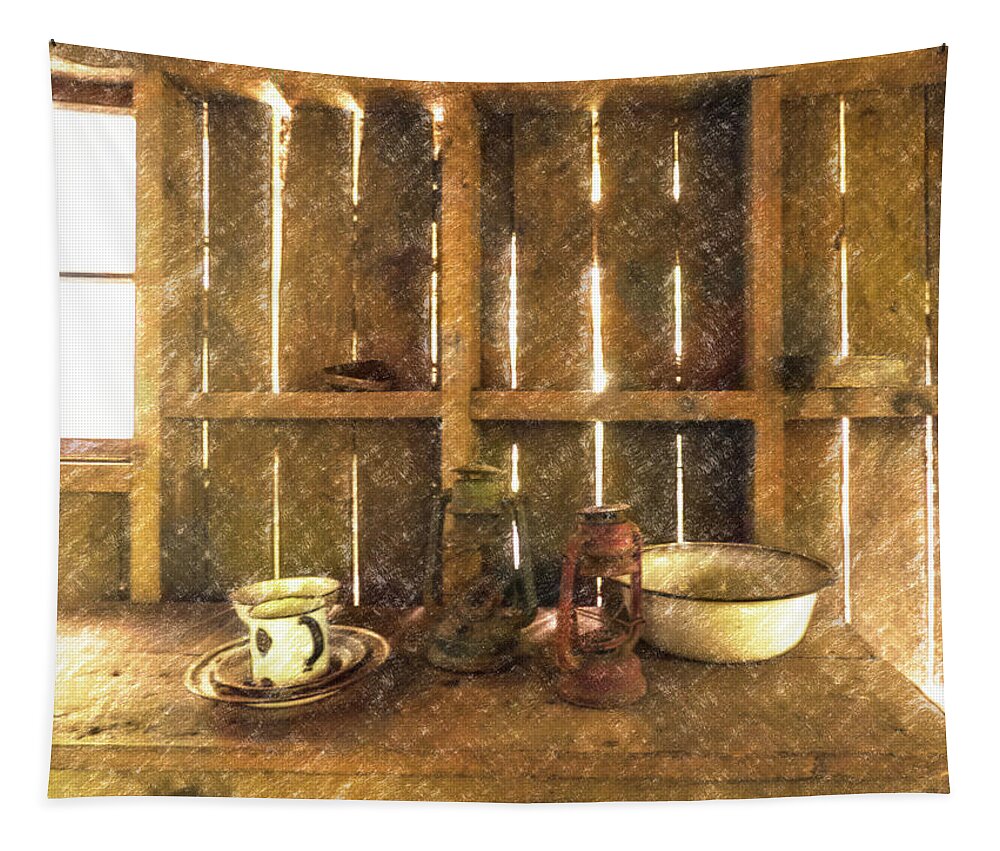 Draughty Tapestry featuring the digital art The Abandoned Cabin by Steve Taylor