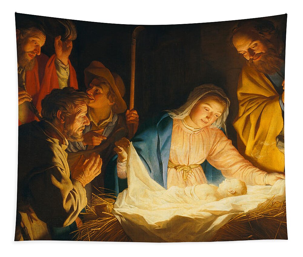 Nativity Tapestry featuring the painting The Adoration of the Shepherds by Gerrit van Honthorst