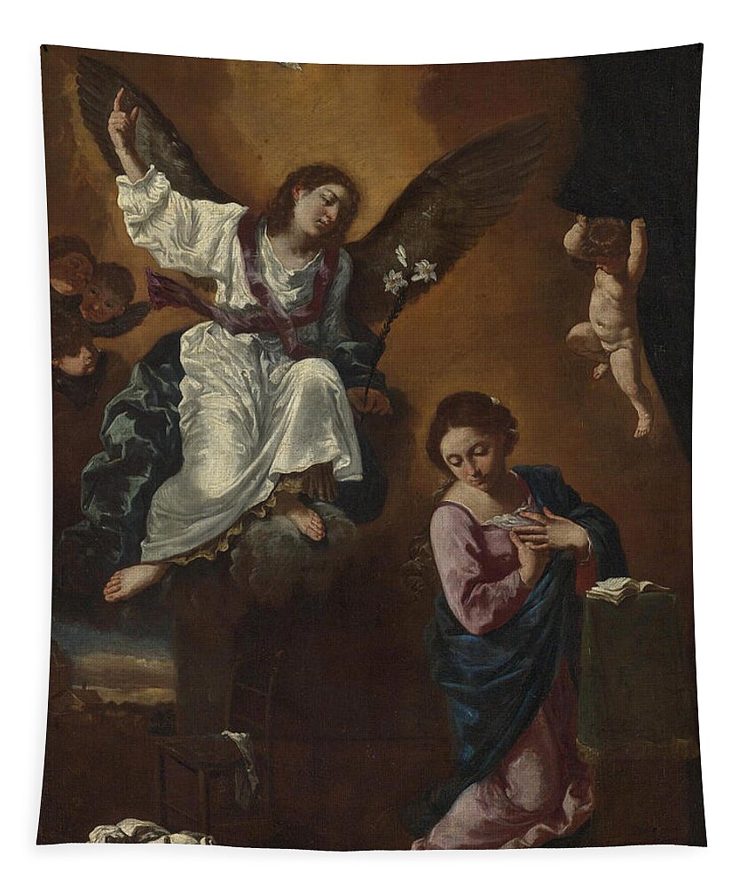 Flaminio Torri Tapestry featuring the painting The Annunciation by Flaminio Torri