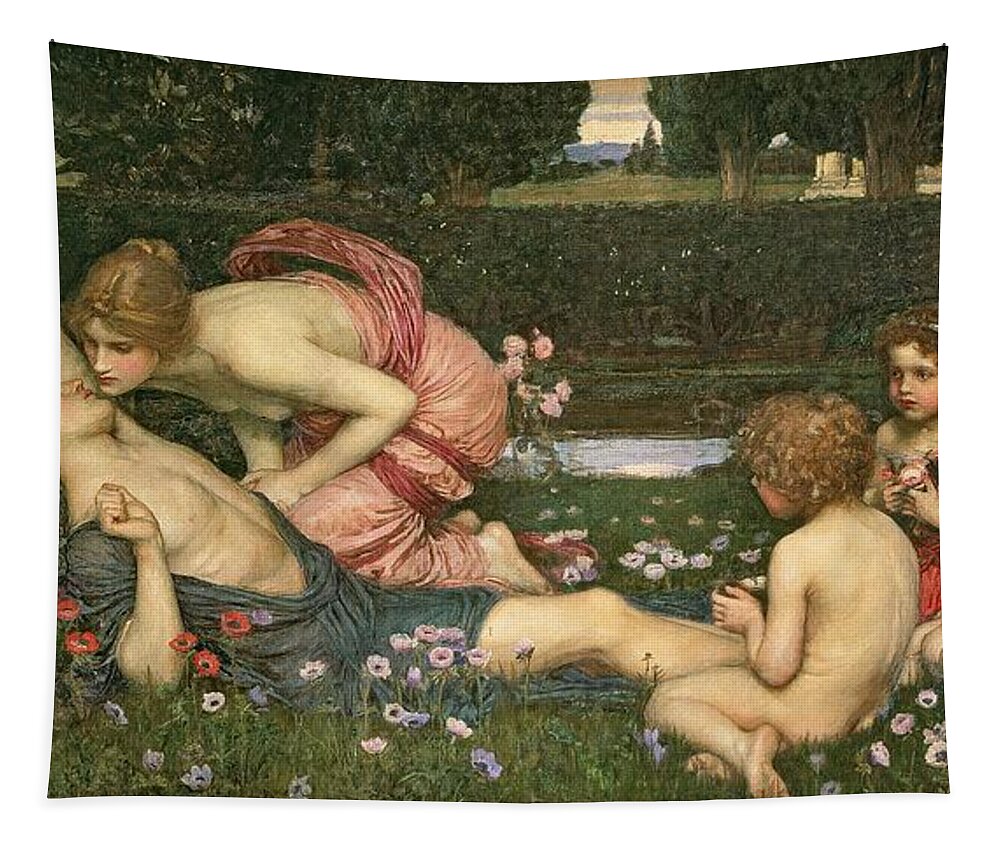 Meadow Tapestry featuring the painting The Awakening of Adonis by John William Waterhouse