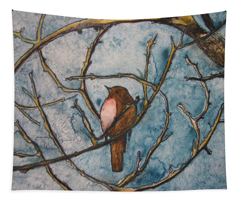 Robin Tapestry featuring the painting The Baby Robin by Patricia Arroyo