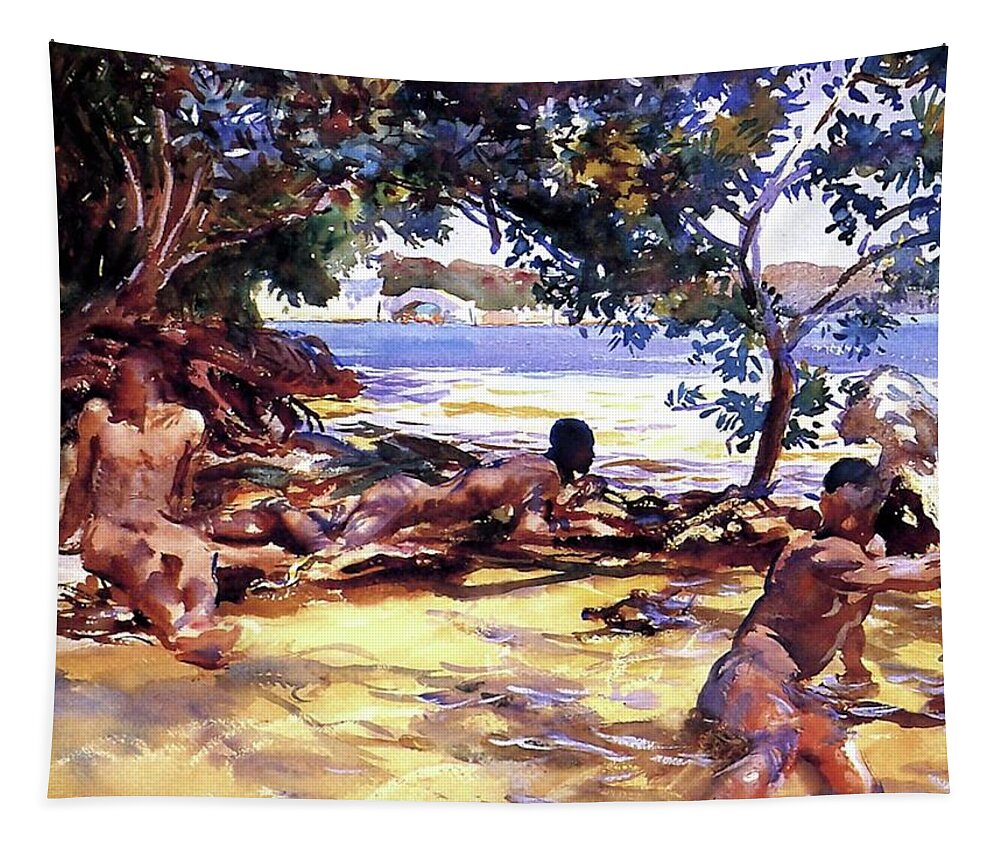 Bathers Tapestry featuring the painting The Bathers by John Singer Sargent