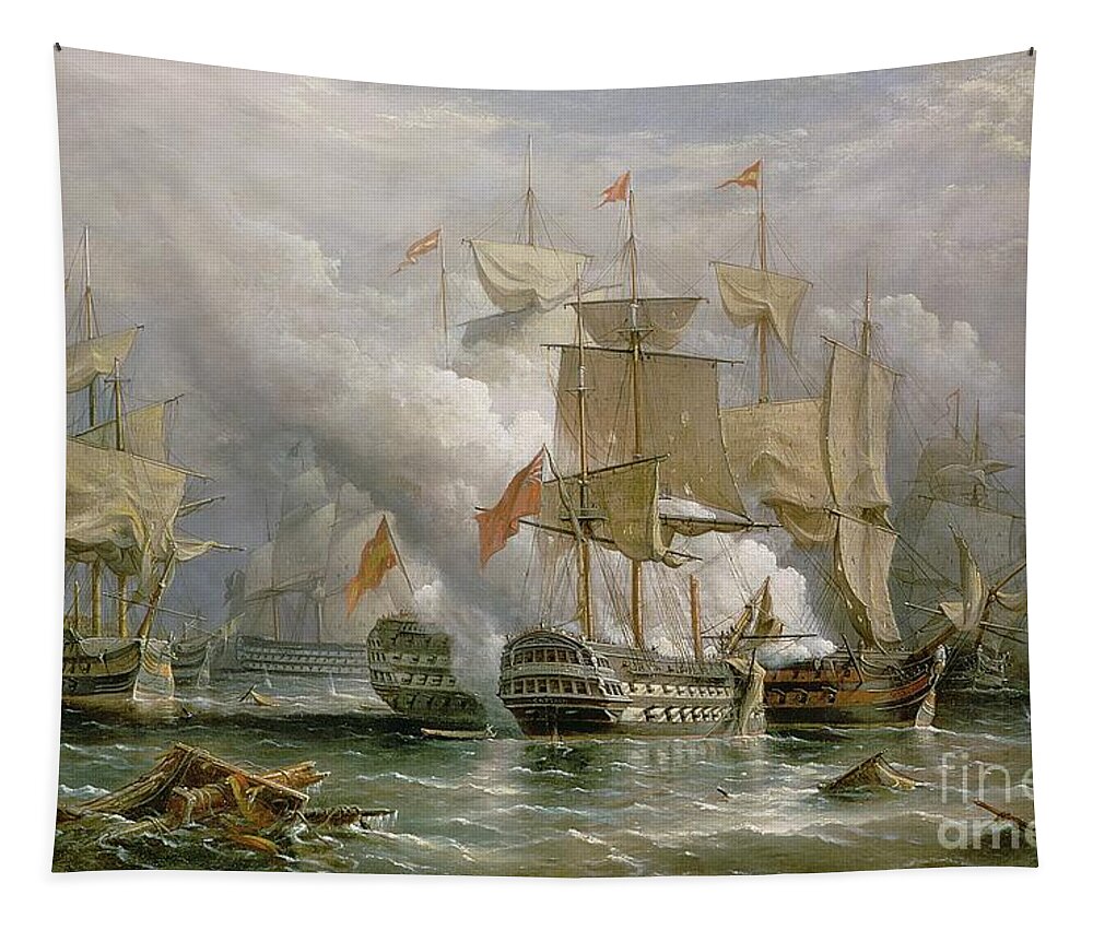 Royal Navy; Coast Of Portugal; Knighted; British Fleet Tapestry featuring the painting The Battle of Cape St Vincent by Richard Bridges Beechey