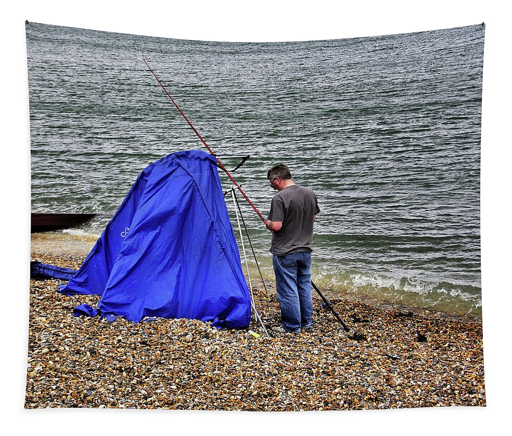 Candids Tapestry featuring the photograph The Beach Angler by Richard Denyer