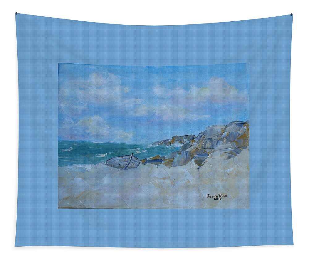 Boat Tapestry featuring the painting The Beached Boat by Judith Rhue