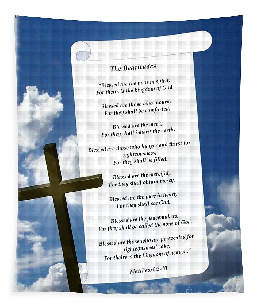 Scripture Tapestry featuring the digital art The Beatitudes and Cross by Charles Robinson