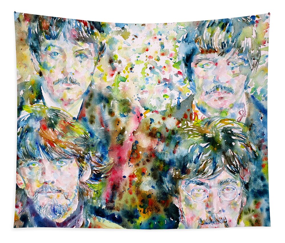 The Tapestry featuring the painting THE BEATLES - watercolor portrait.5 by Fabrizio Cassetta