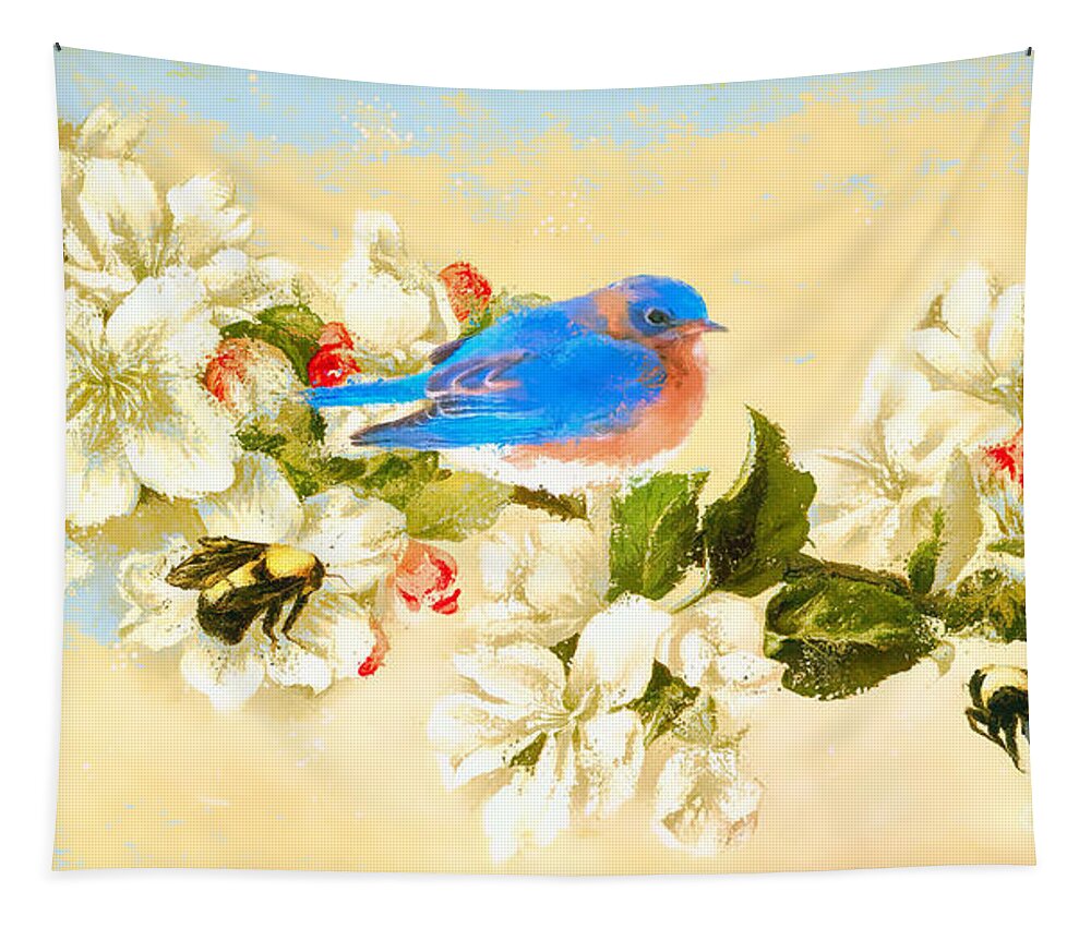 Bluebird Tapestry featuring the painting The Beautiful Bluebird by Tina LeCour