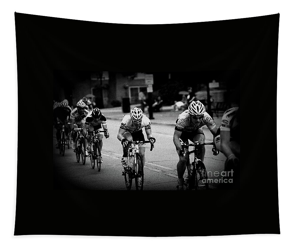 Midwest Tapestry featuring the photograph The Bike Race - Black and White by Frank J Casella
