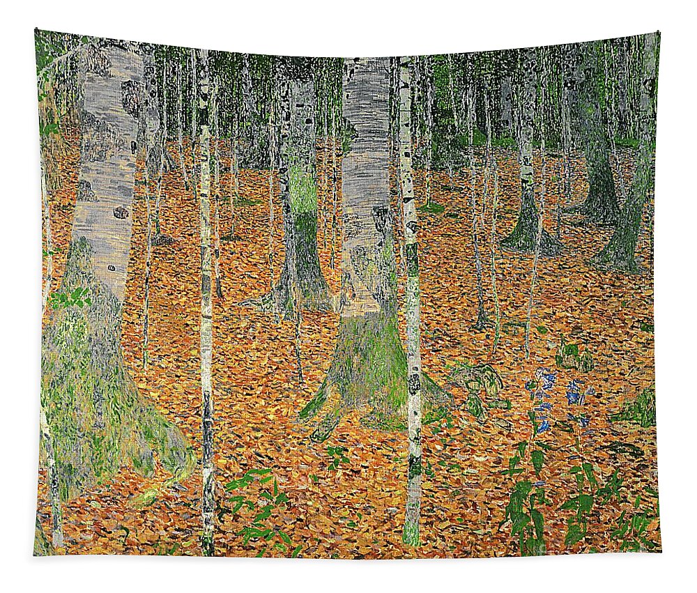 The Tapestry featuring the painting The Birch Wood by Gustav Klimt