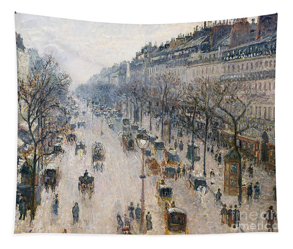 Boulevard Tapestry featuring the painting The Boulevard Montmartre on a Winter Morning, 1897 by Camille Pissarro