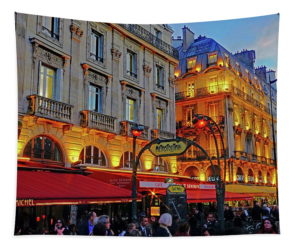 Paris Tapestry featuring the photograph The Boulevard Saint Michel At Dusk In Paris, France by Rick Rosenshein