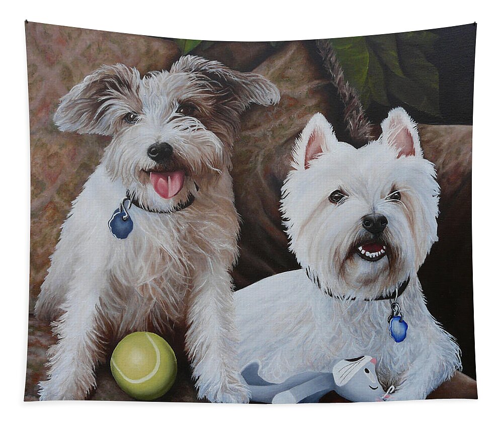 Dogs Tapestry featuring the painting The Boyz by Vic Ritchey