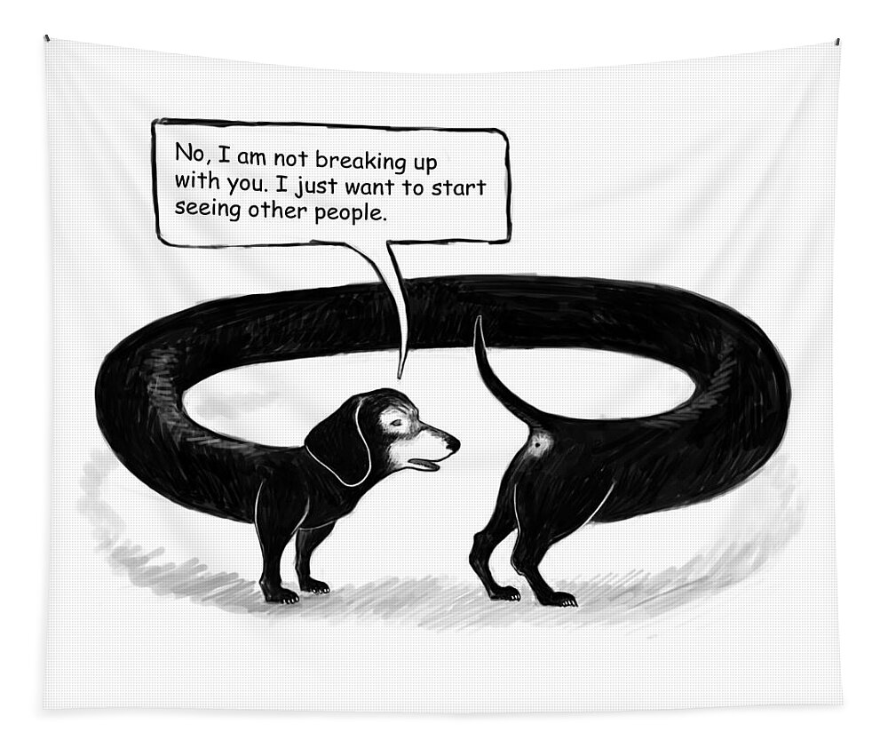 Dog Tapestry featuring the drawing The Break Up by Yom Tov Blumenthal