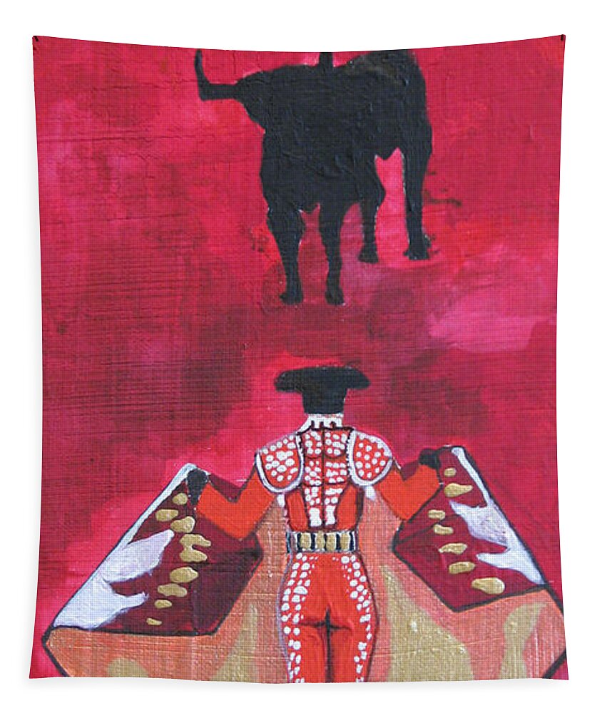 Spanish Art Tapestry featuring the painting The Bull Fight NO.1 by Patricia Arroyo
