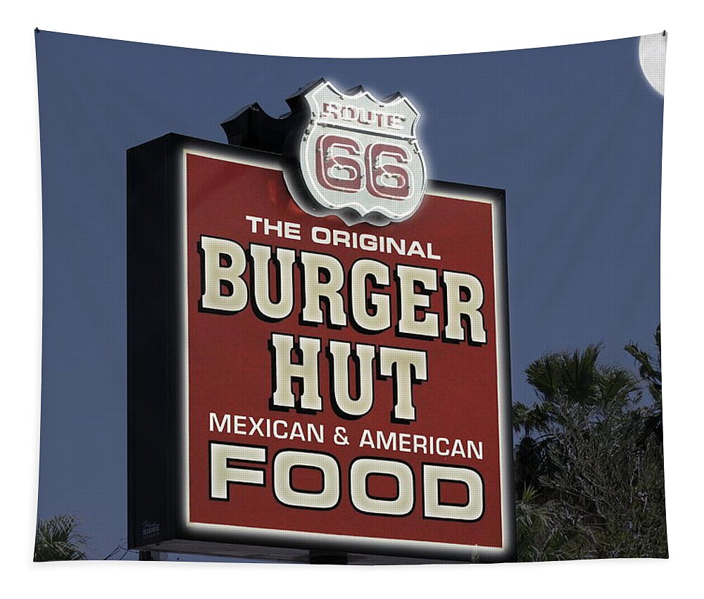 Old West Tapestry featuring the photograph The Burger Hut at Night by Colleen Cornelius