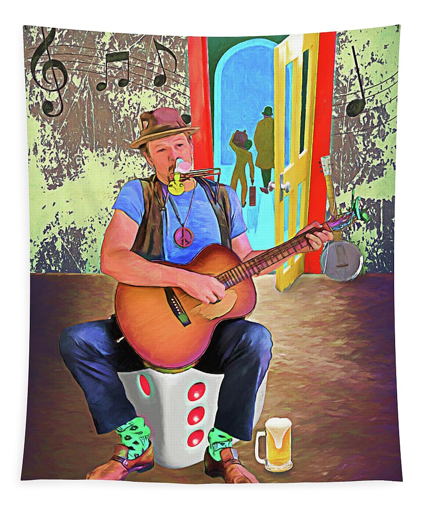 Busker Tapestry featuring the digital art The Busker by John Haldane