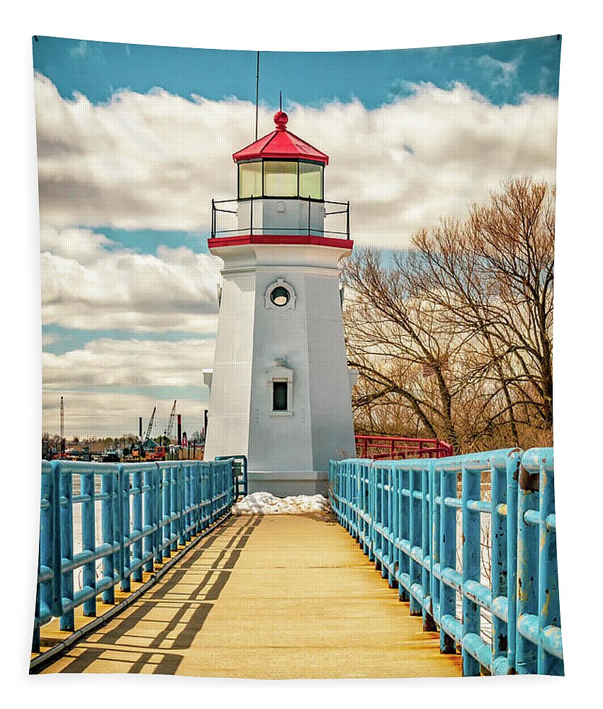 Cheboygan Tapestry featuring the photograph The Cheboygan Crib Lighthouse by Nick Zelinsky Jr
