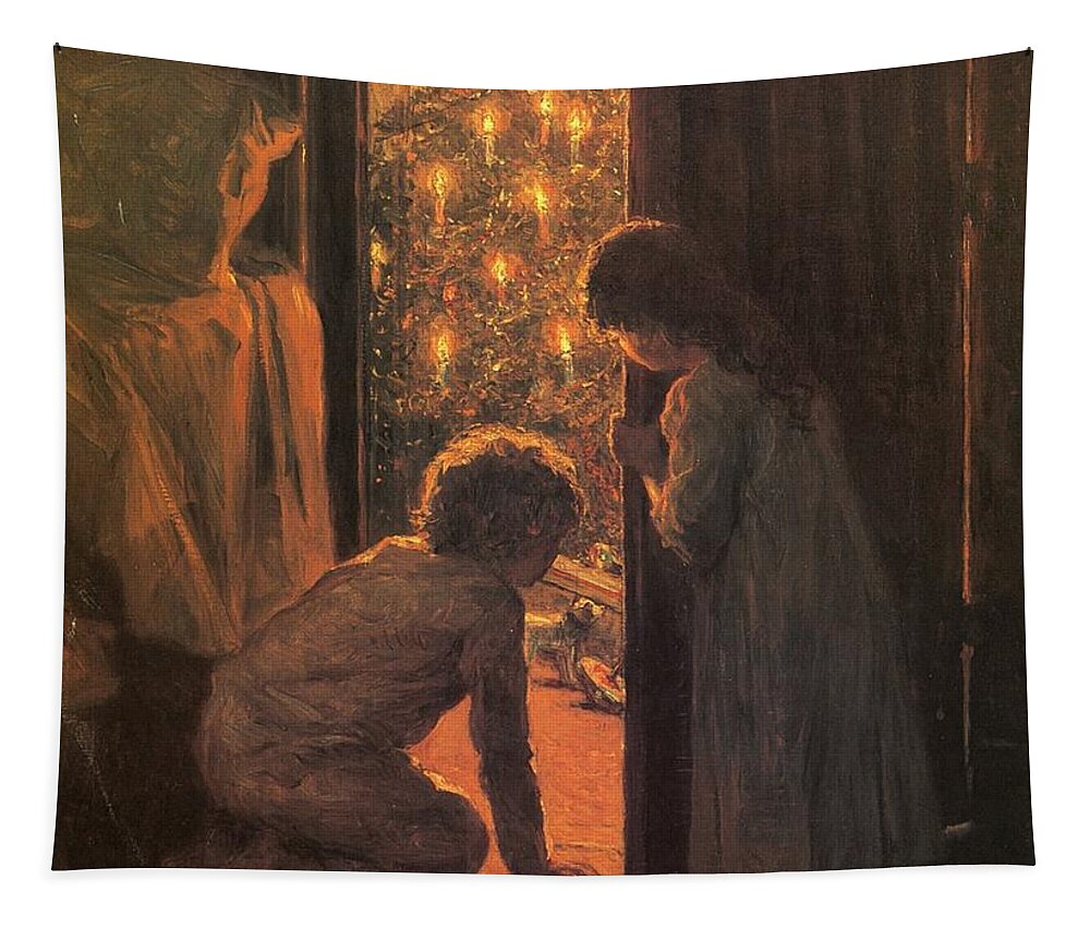 The Christmas Tree Tapestry featuring the painting The Christmas Tree by Henry Mosler