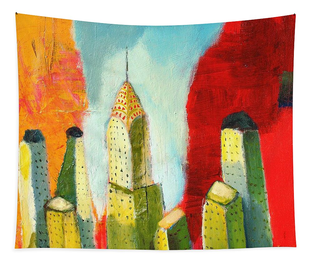 Abstract Cityscape Tapestry featuring the painting The chrysler building in colors by Habib Ayat