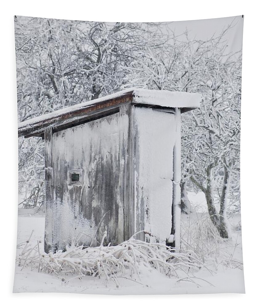Outhouse Tapestry featuring the photograph The Coldest Fifty Yard Dash by Benanne Stiens