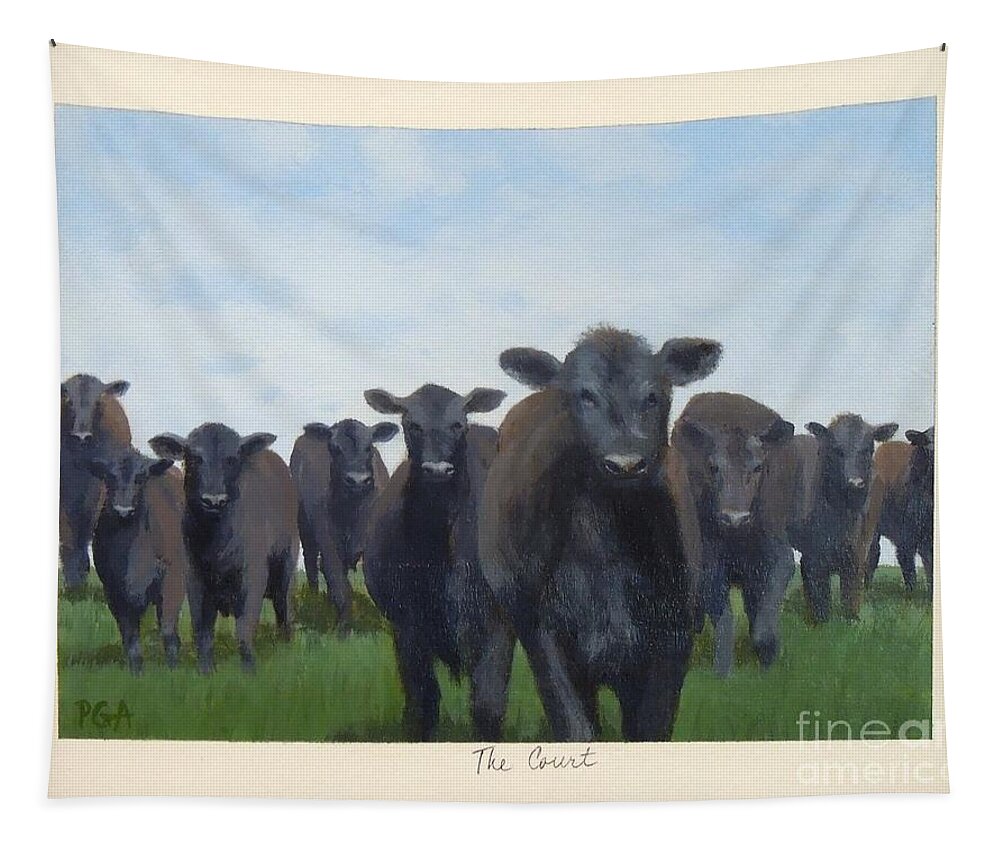 Black Cow Tapestry featuring the painting The Court by Phyllis Andrews