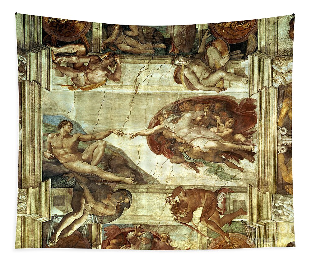The Creation Of Adam Tapestry featuring the painting The Creation of Adam by Michelangelo