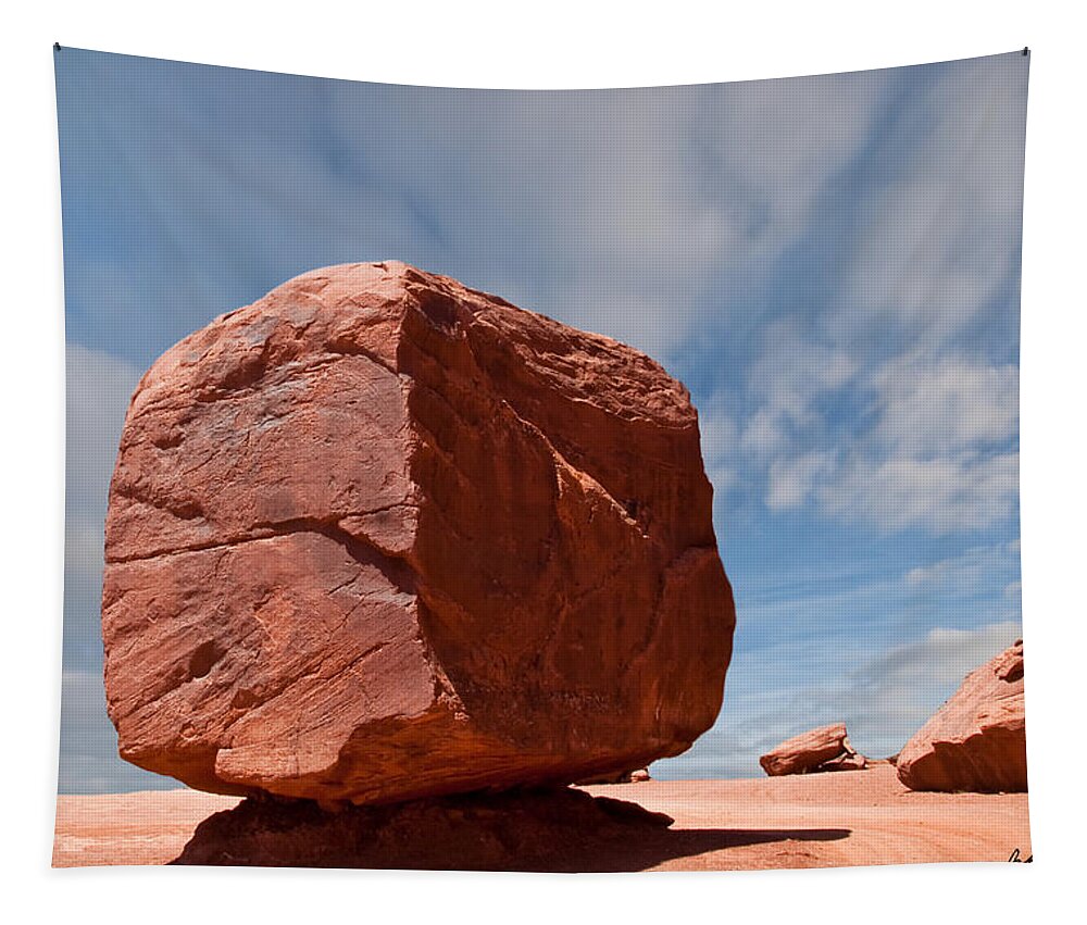 Arid Climate Tapestry featuring the photograph The Cube at Monument Valley by Jeff Goulden