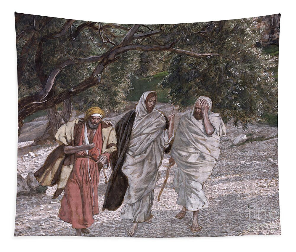 The Tapestry featuring the painting The Disciples on the Road to Emmaus by Tissot