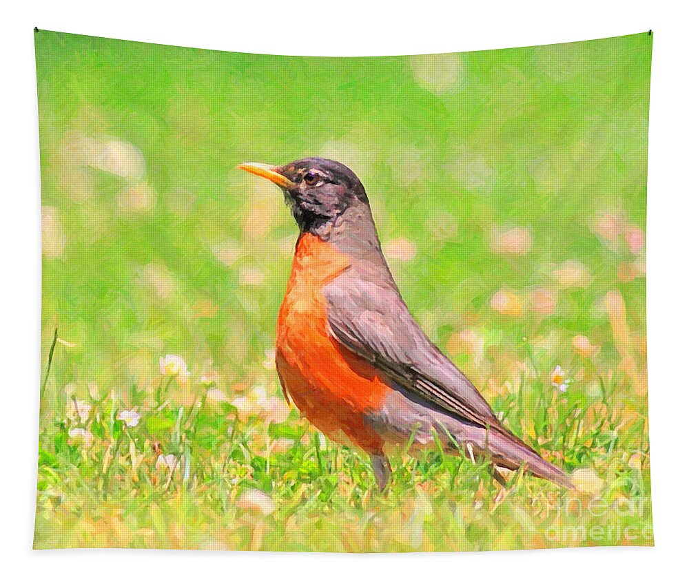 Robin Bird Tapestry featuring the digital art The Early Bird by Wingsdomain Art and Photography