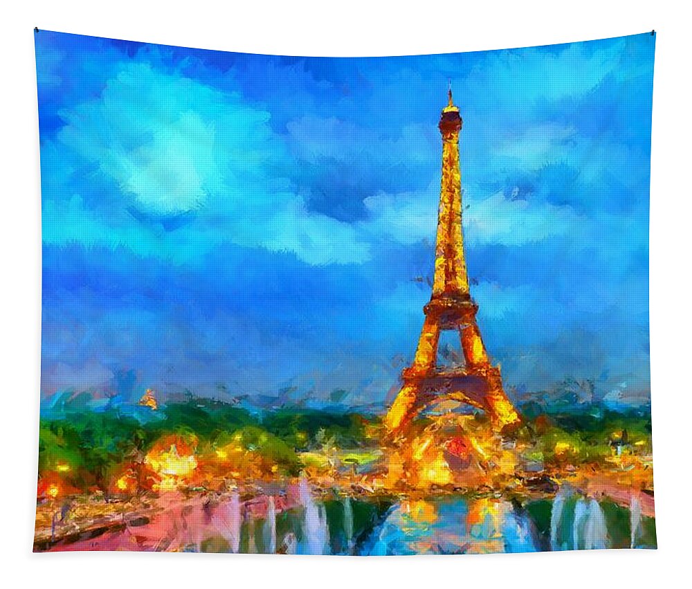 Eiffel Tower Tapestry featuring the digital art The Eiffel Tower by Caito Junqueira