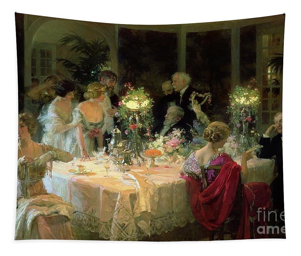 The Tapestry featuring the painting The End of Dinner by Jules Alexandre Grun