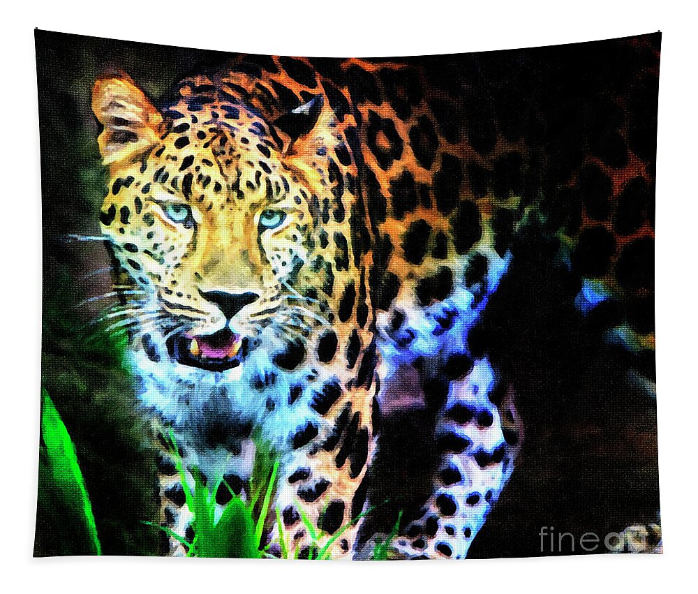 Leopard Tapestry featuring the mixed media The Eyes by David Millenheft